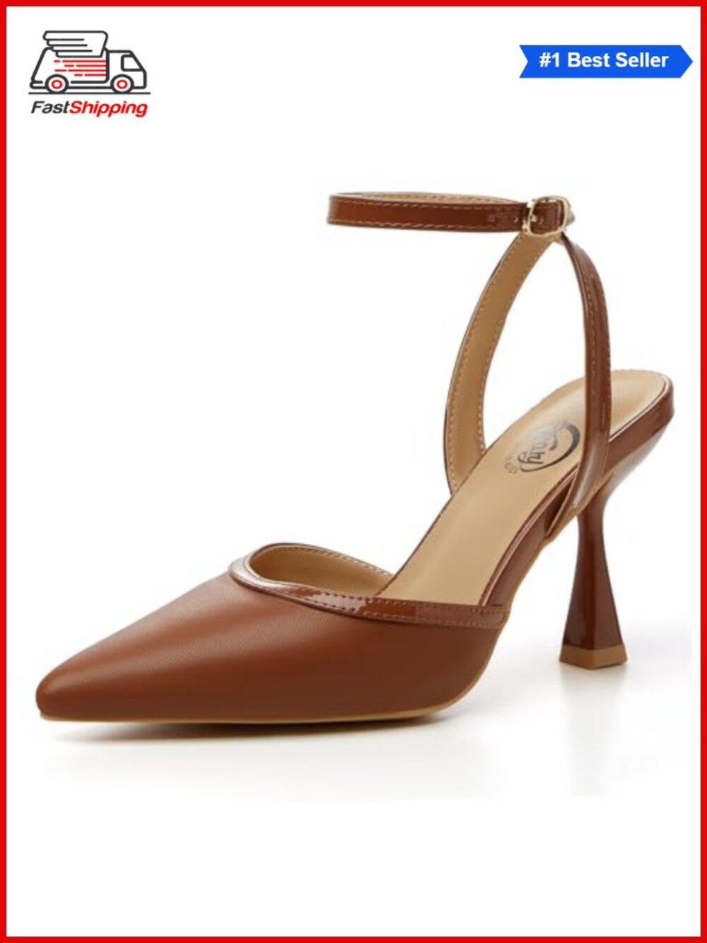 Slingback Pointed Toe Stiletto Heels Faux Leather Ankle Strap Pumps